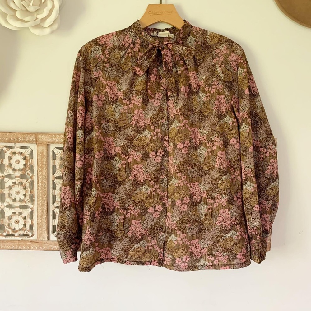 Vintage Tie Neck Printed Floral Blouse